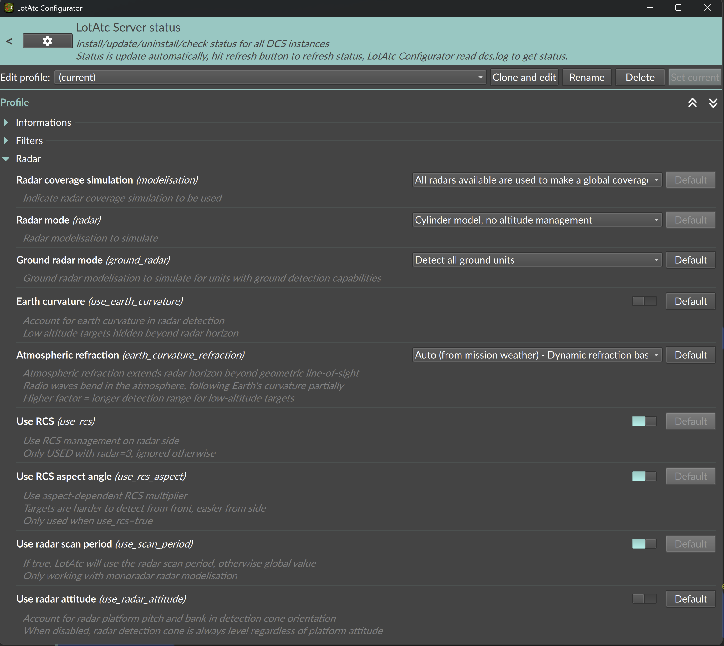 New radar config