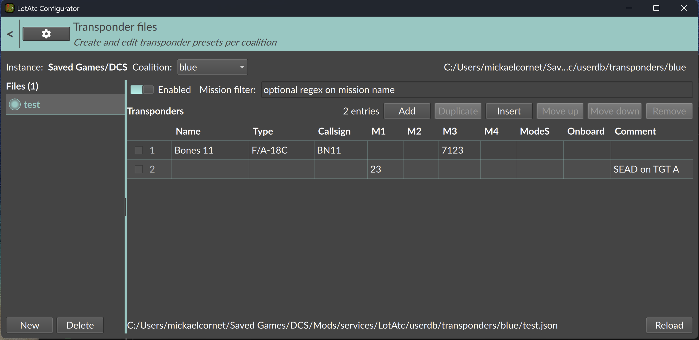 Configurator transponder editor