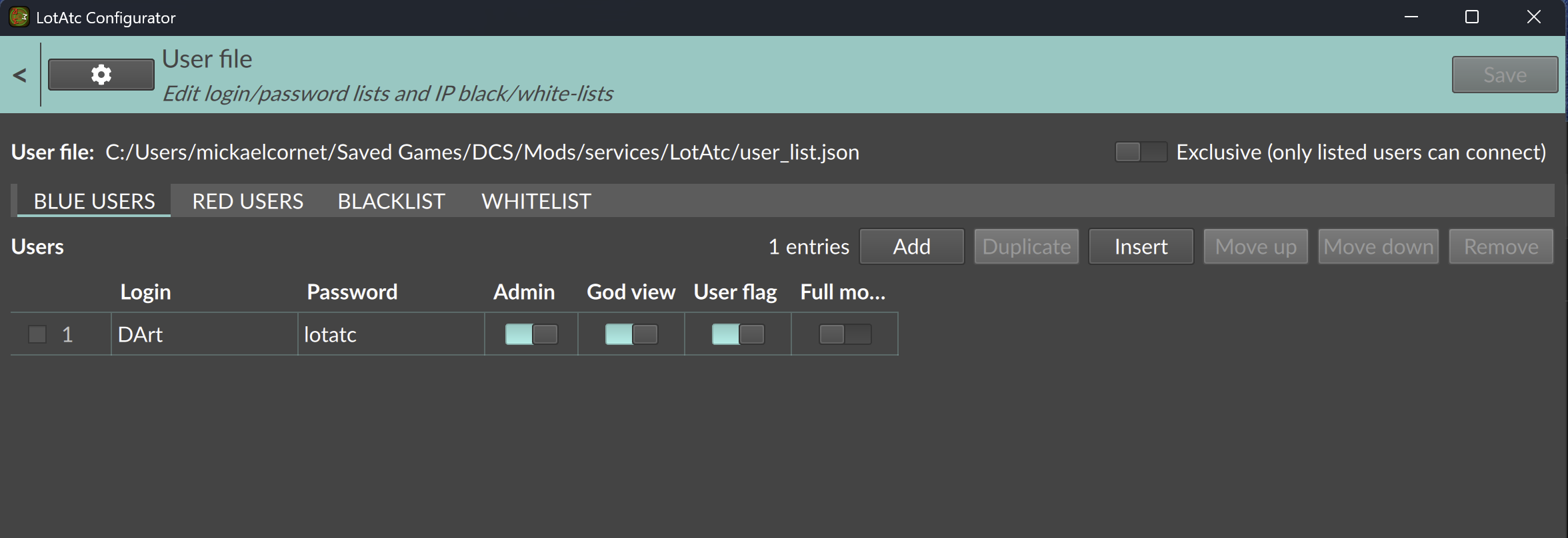 Configurator user file editor